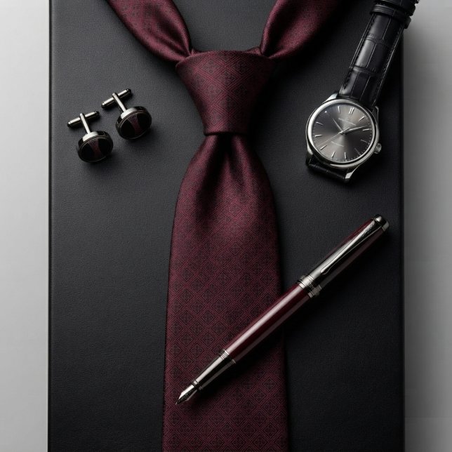 Cravate Bourgogne Luxe Diamant Noir (Créateur téléchargé)