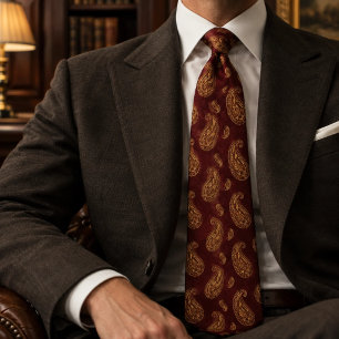 Cravate Bourgogne Or antique Paisley Héritage