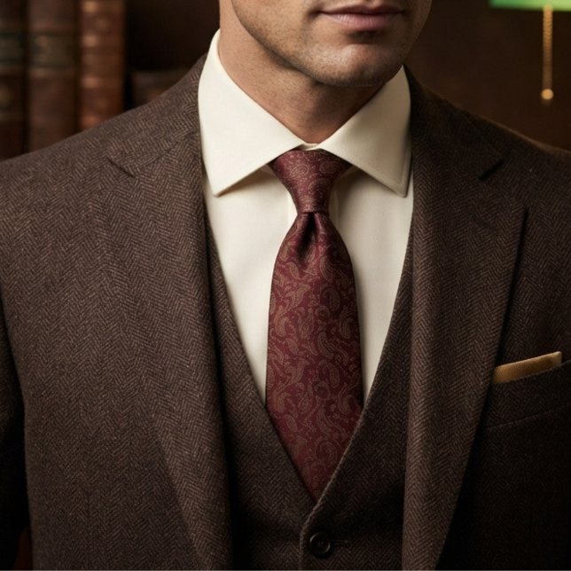 Cravate Bourgogne or paisley jacquard (Créateur téléchargé)