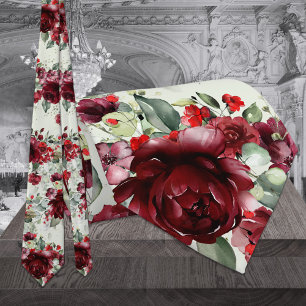 Cravate Bourgogne Peony Argent Sage Mariage