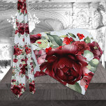 Cravate Bourgogne Peony Argent Sage Vert Mariage Bleu<br><div class="desc">Un cravate mariage bordeaux avec des pivoines bordeaux foncées peintes à l'aquarelle,  à la végétation argentée et à la sauge argentée,  contre un arrière - plan bleu clair et solide.</div>