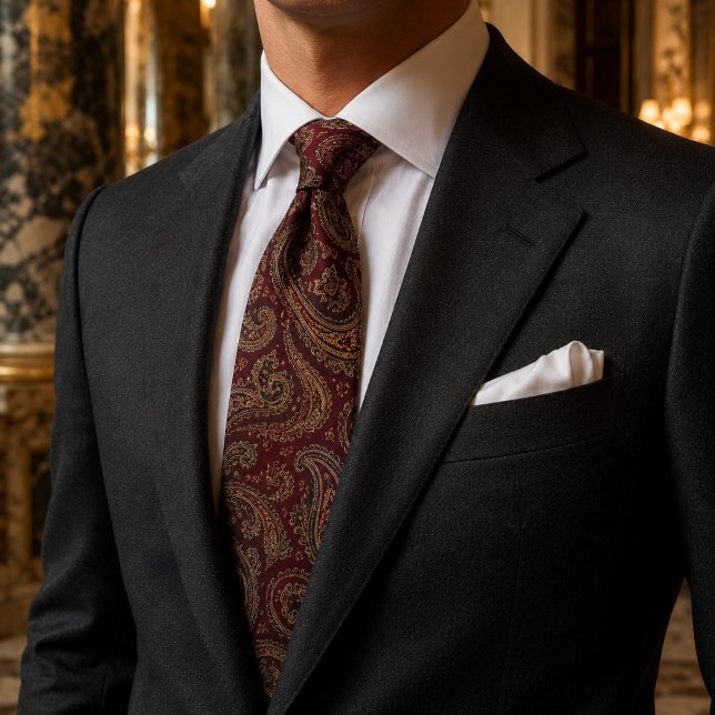Cravate Bourgogne Royal Paisley Luxe (Créateur téléchargé)