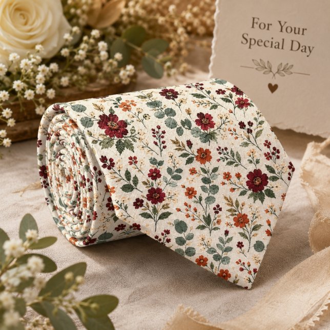 Cravate Bourgogne rustique Fleur sauvage & Terracotta (Créateur téléchargé)