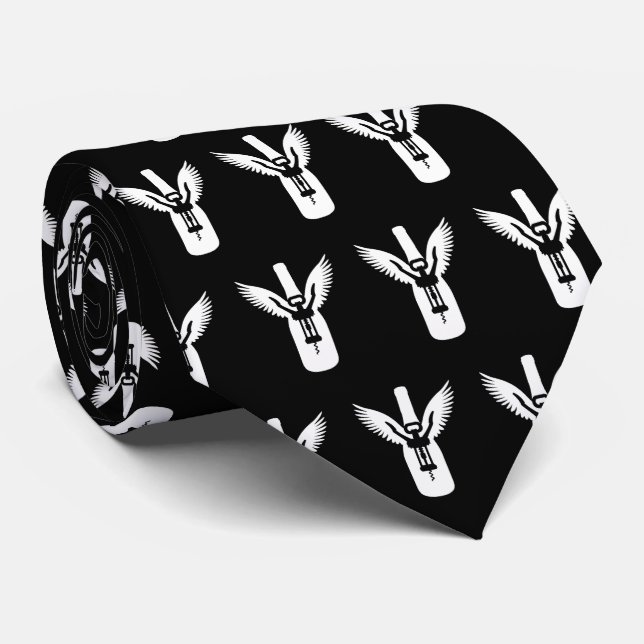 Cravate Bouteille de vin avec ailes et vis à vis (Roulé)