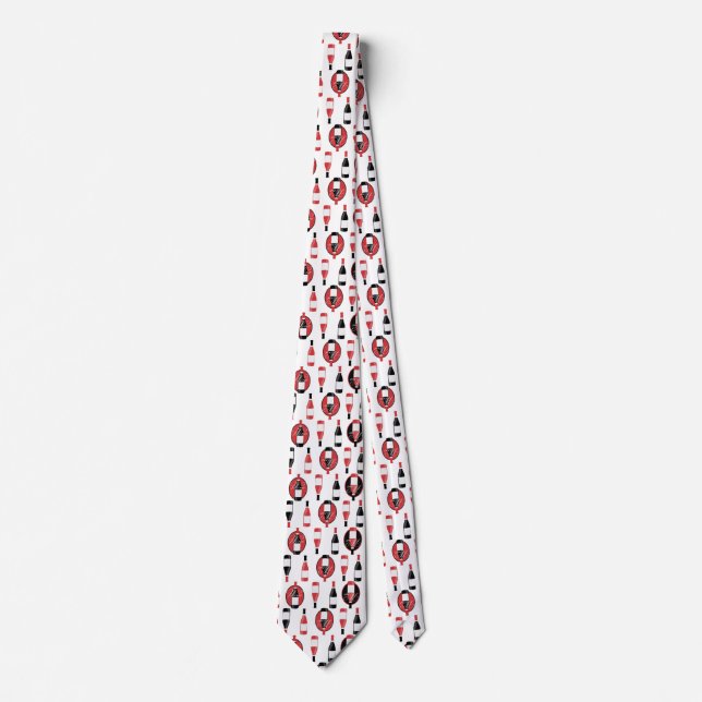 Cravate Bouteilles de vin motif rouge et noir (Devant)