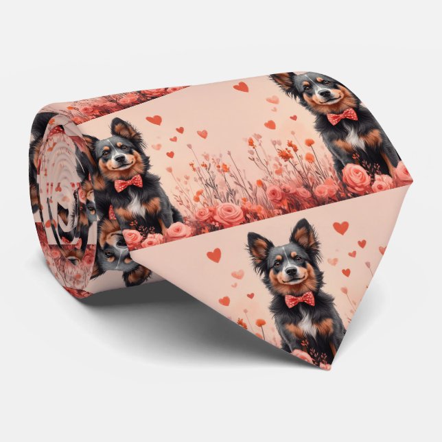 Cravate Bovins australiens avec des roses - Saint-Valentin (Roulé)