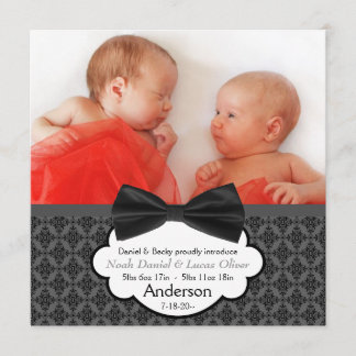 Cravate Bow Twin Baby Boy Photo Faire-part de nais