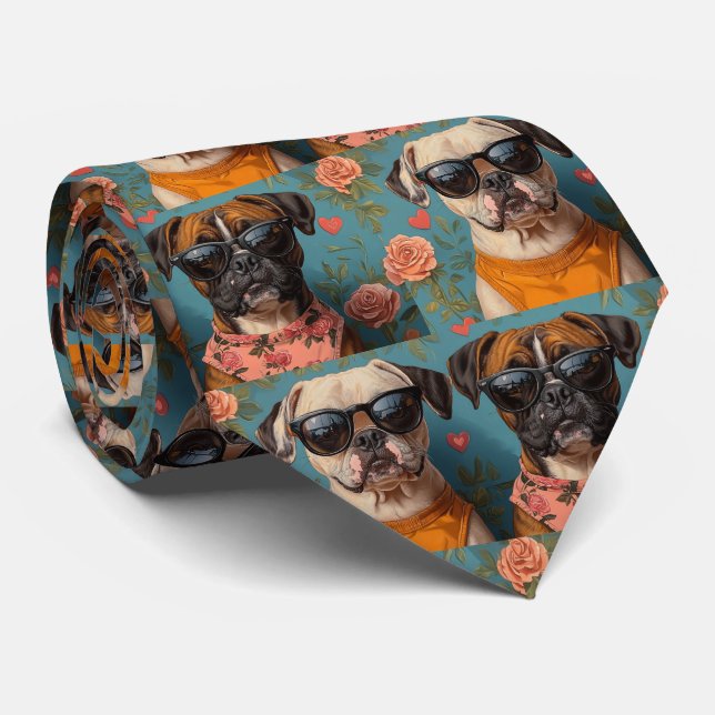 Cravate Boxer avec coeur Roses Saint-Valentin (Roulé)