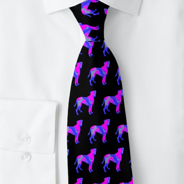 Cravate Boxer Chien mignon rose Silhouette noir (Boxer dog pink and blue pattern silhouette black tie )