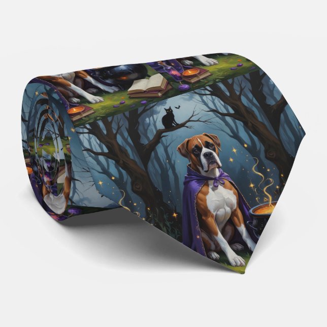 Cravate Boxer Chien Whimsical Halloween Peinture (Roulé)
