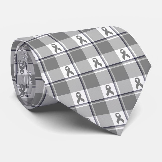 Cravate Brain Cancer Awareness Plaid Gray Ribbon (Roulé)