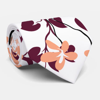 Cravate Branche bourguignonne et noire et fleurs de pêche