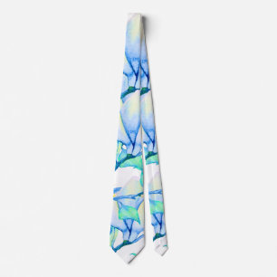 Cravate Branche de magnolia à l'aquarelle bleu-vert botani