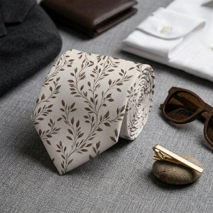 Cravate Branches Botaniques Minimalistes Sépia