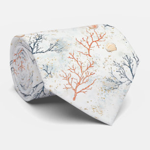Cravate Branches de corail organiques modernes beige bleu