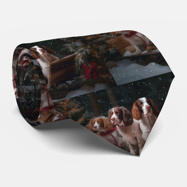 Cravate Bretagne Spaniel Snowy Sleigh Décor de Noël (Roulé)