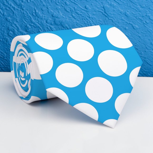 Cravate Bright Blue Jumbo Polka Dots Custom Necktie (Créateur téléchargé)