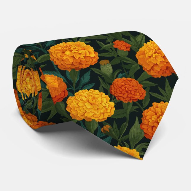 Cravate Bright Marigold Floral Pattern (Roulé)