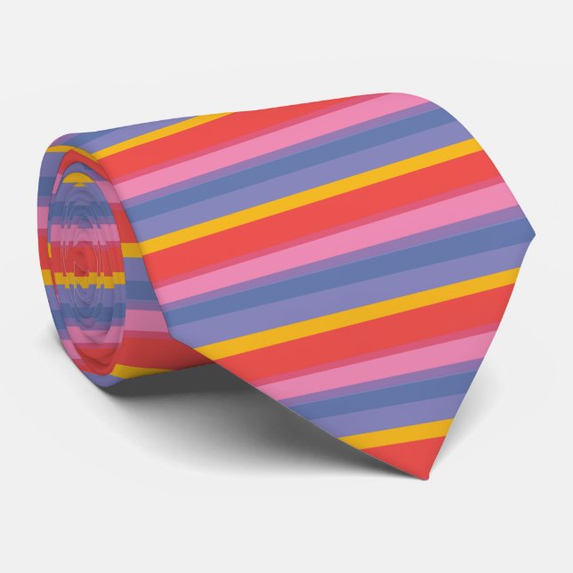 Cravate Bright Red Yellow Pink Blue and Purple Stripes (Roulé)