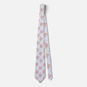 Cravate Brins de Fleur de Corail sur Motif Bleu Brumeux