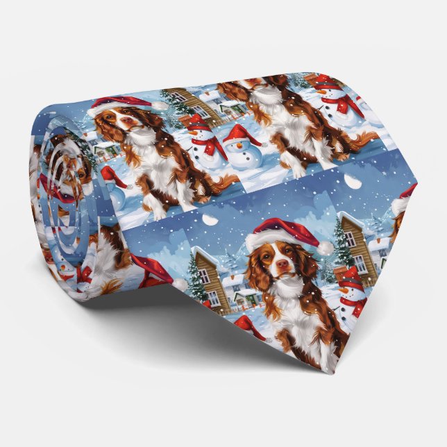 Cravate Brittany Spaniel Chien Hiver Merveilleux Noël  (Roulé)