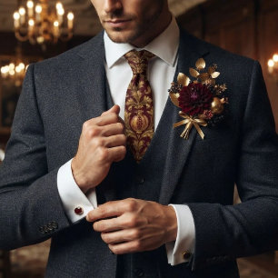 Cravate Brocade Renaissance Grenade Or Bordeaux