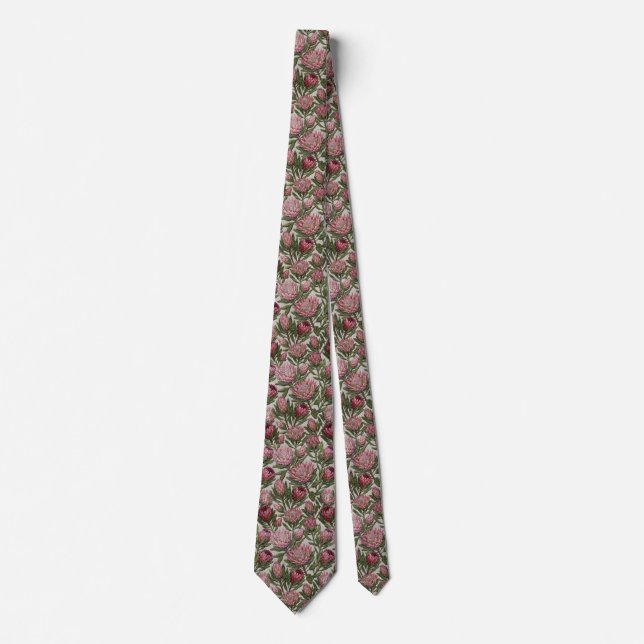 Cravate Broderie de Protea Rose Motif Floral (Devant)