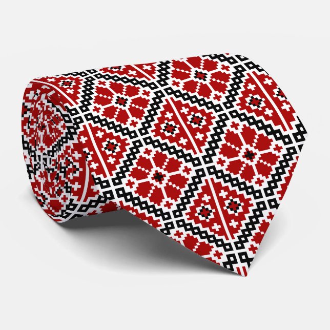 Cravate Broderie Ethnique Slave, Traditionnel Balkanique (Roulé)