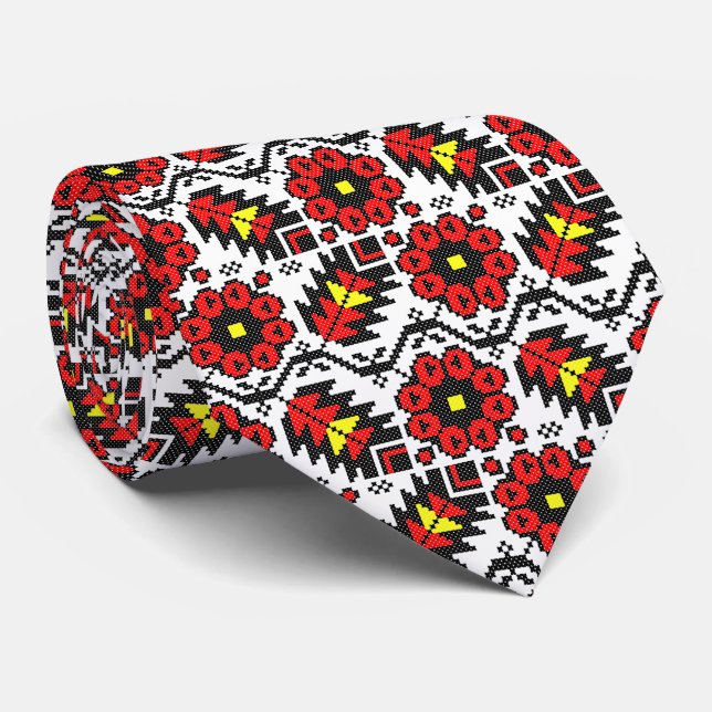 Cravate Broderie Folklore Art croix-point fleur florale (Roulé)