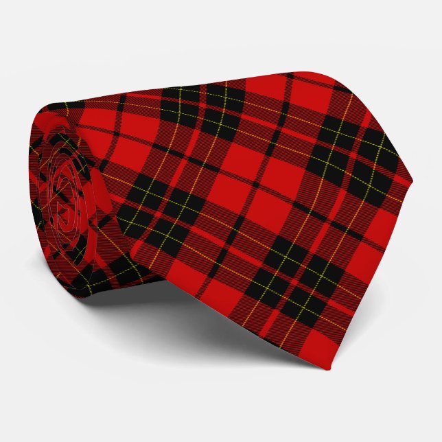Cravate Brodie tartan rouge noir plaid (Roulé)