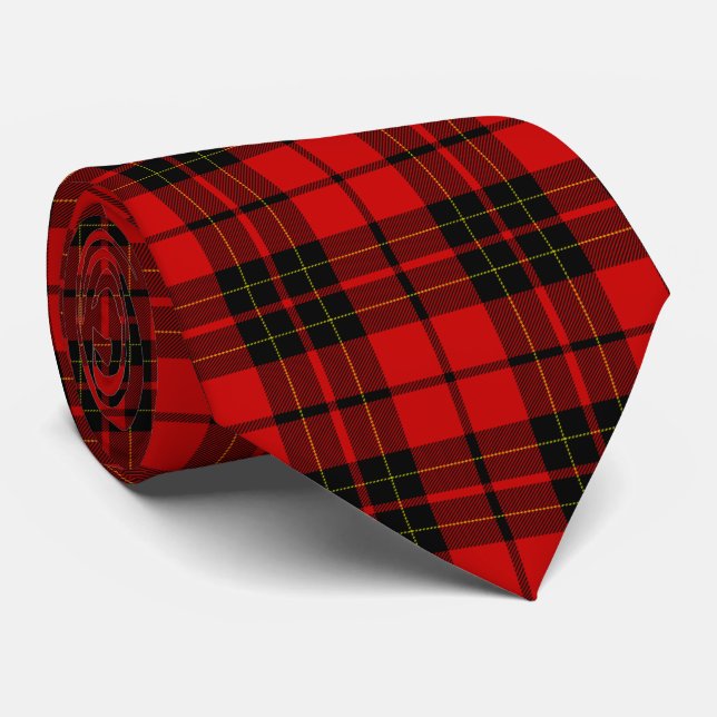 Cravate Brodie tartan rouge noir plaid (Roulé)