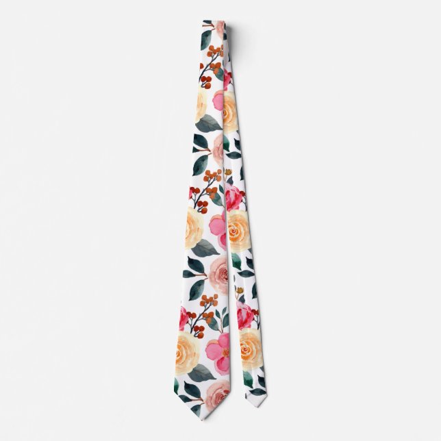 Cravate Brosse verte Peach Joli motif floral (Devant)