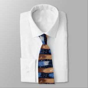 Cravate Brosses Abstraites en bleu, blanc et Brown (3)