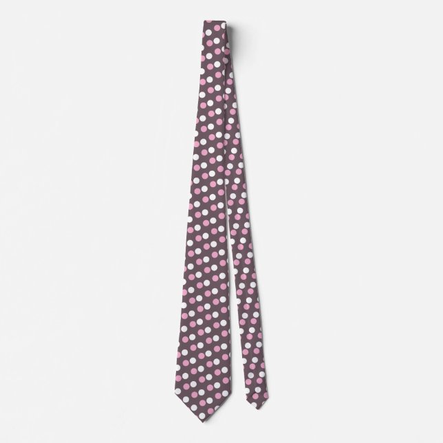 Cravate Brown  blanc et rose grand Motif (Devant)