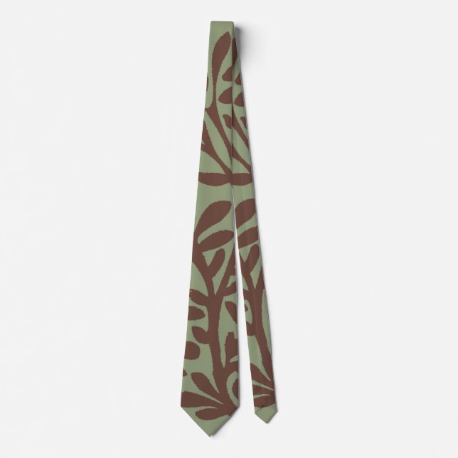 Cravate Brown et Green Plante Branches  (Devant)