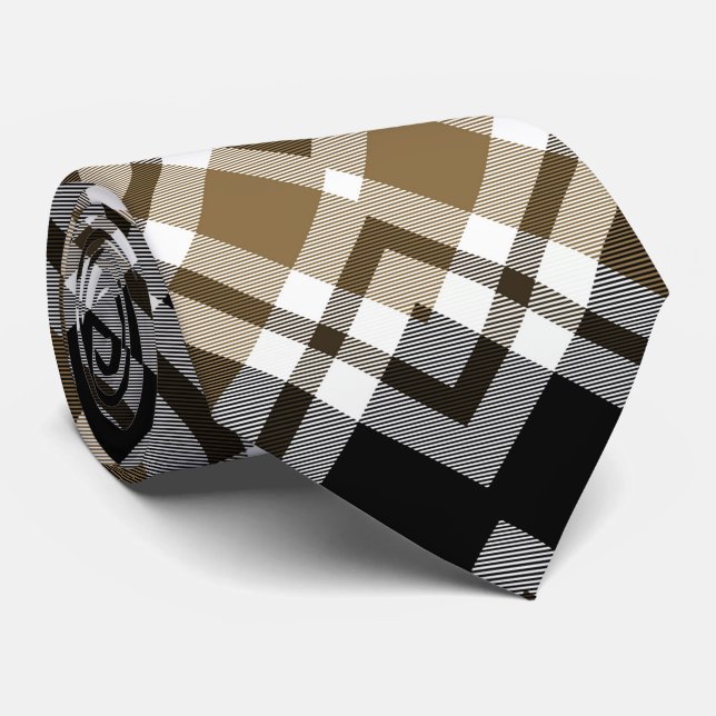 Cravate Brown, noir, blanc Tartan Plaid Motif (Roulé)