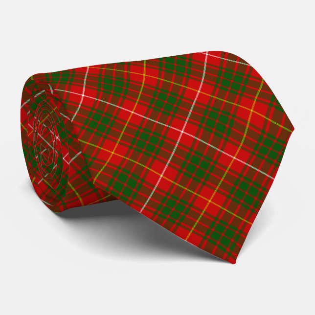 Cravate Bruce tartan rouge vert plaid (Roulé)