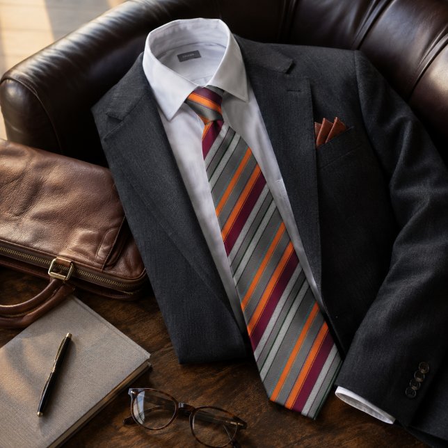 Cravate Brûlé Orange Gris Charbon Multi-Rayas  (Créateur téléchargé)
