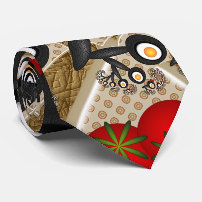 Cravate Brunch Fractal Art Drôle Nourriture, Tomates, Oeuf (Roulé)