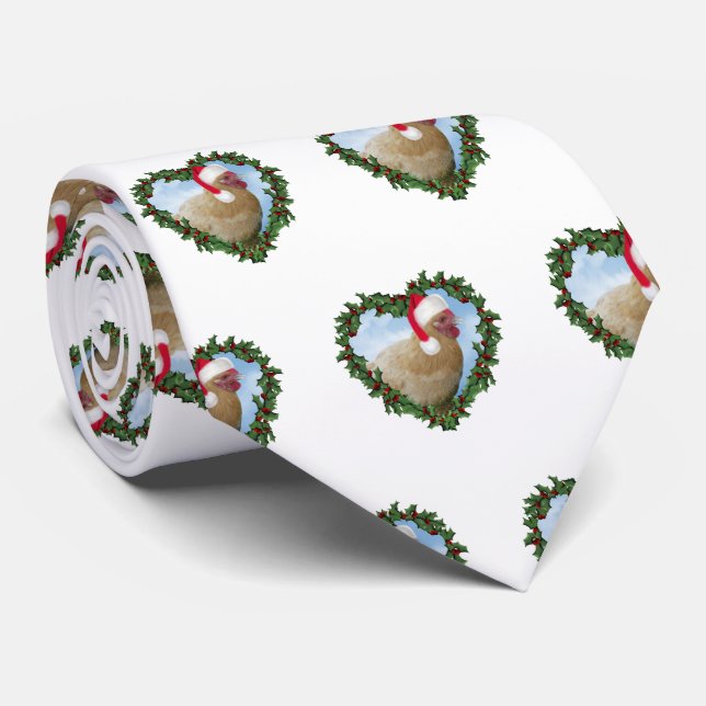 Cravate Buff Orpington Chicken in Heart Wreath Christmas (Roulé)