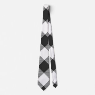 Cravate Buffalo Check blanc et noir Carrés plaid