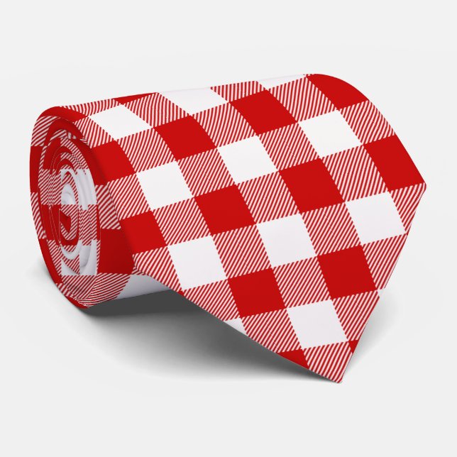Cravate Buffalo Plaid Rouge Blanc (Roulé)