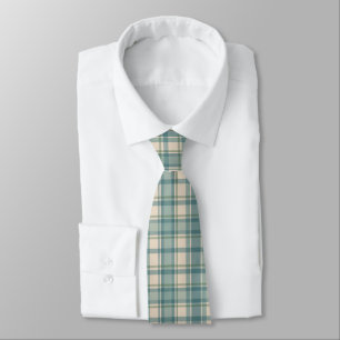 Cravate Buffle bleu beige vert Tartan Plaid Hommes