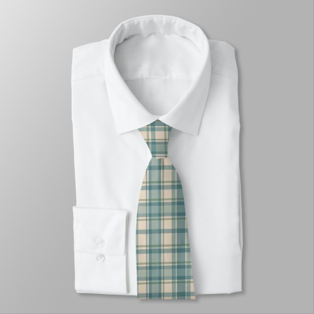 Cravate Buffle bleu beige vert Tartan Plaid Hommes (Attaché)