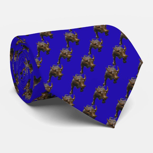 Cravate Bull de facturation de Wall Street - Blue  (Roulé)