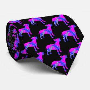 Cravate Bull Terrier Anglais Chien Rose Bleu Silhouette No