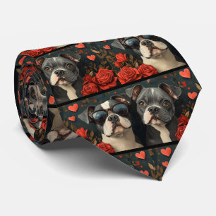 Cravate Bull Terrier au cœur Roses Saint-Valentin