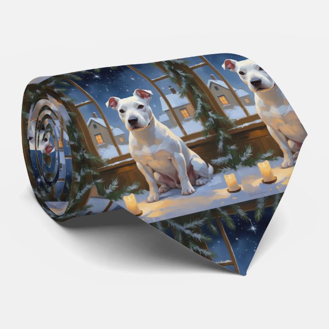 Cravate Bull Terrier avec lumières de Noël vacances (Roulé)