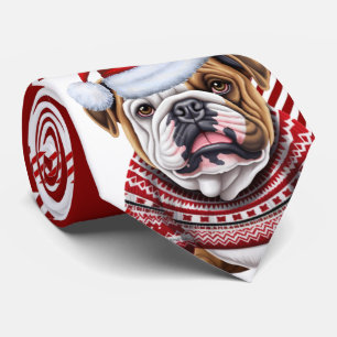 Cravate Bulldog Rouge et blanc Plaid Noël