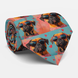 Cravate Bullmastiff aux roses du cœur pour la Saint-Valent